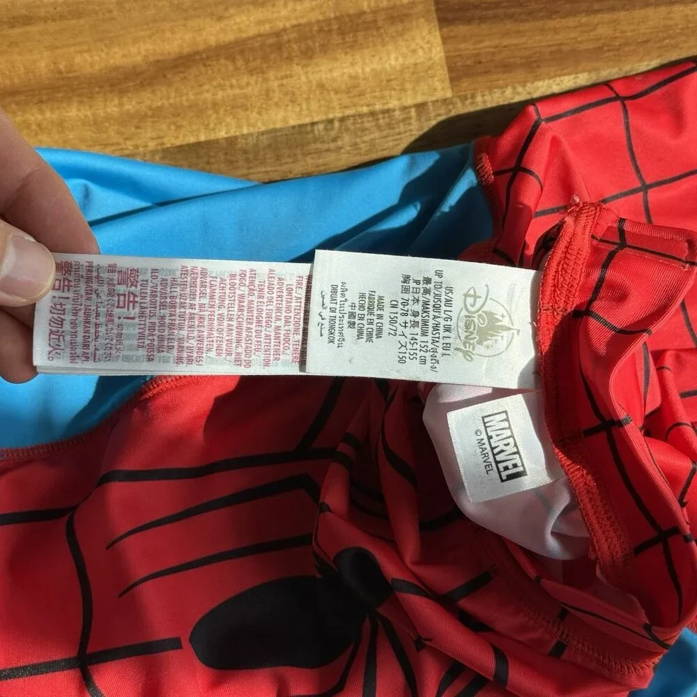 Disney Store Spider-Man Adaptive Swimsuit Rashguard‎ Sz Large *UPF 50+* Marvel